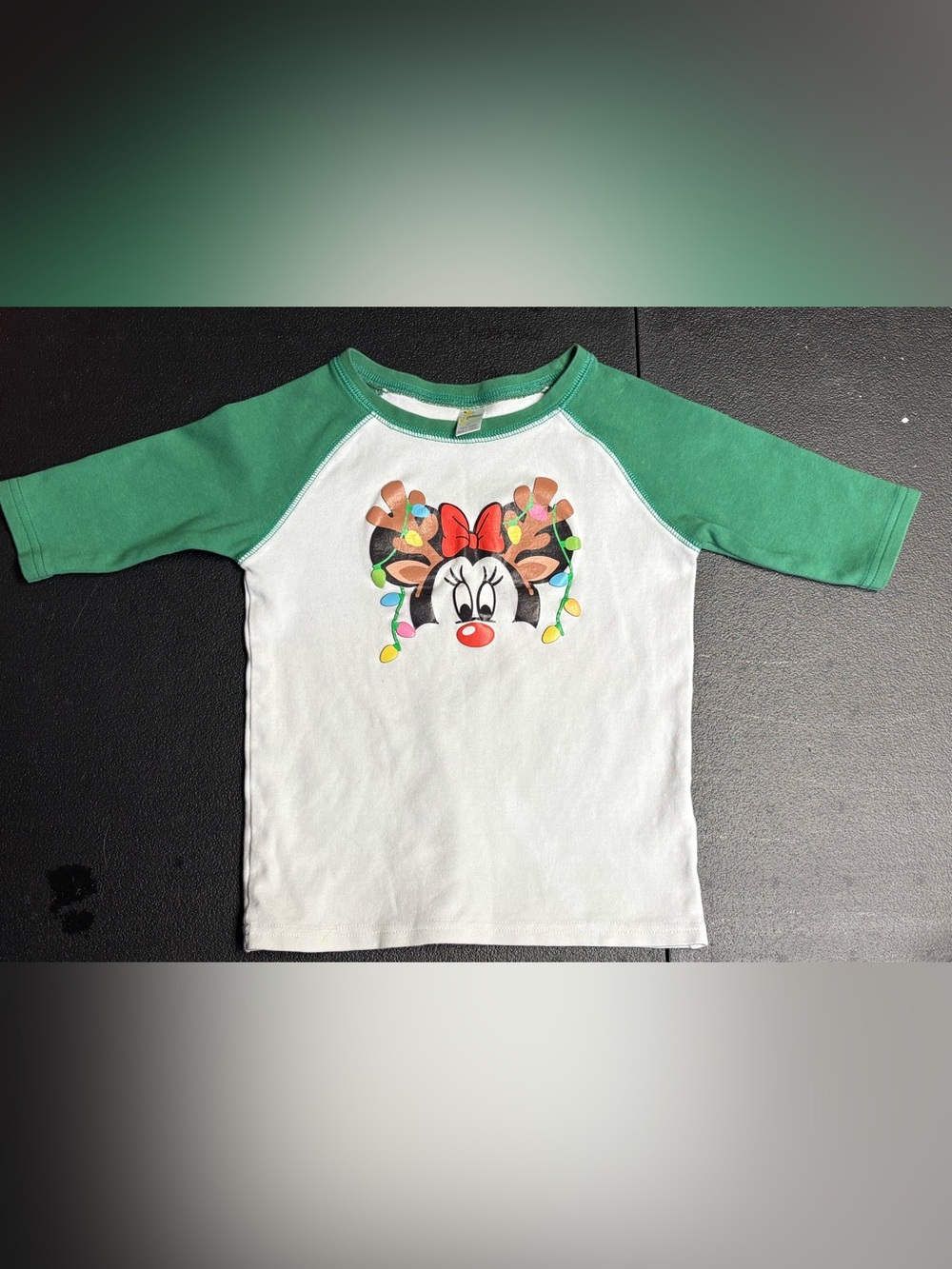 Minnie Mouse Holiday Raglan Tee - Green & White